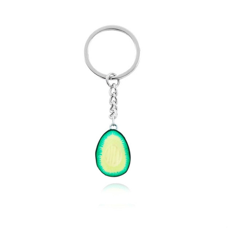 2 PCS Cute Fruit Jewelry Avocado Heart-shaped Handmade Shree-dimensional Soft Ceramic Keychain