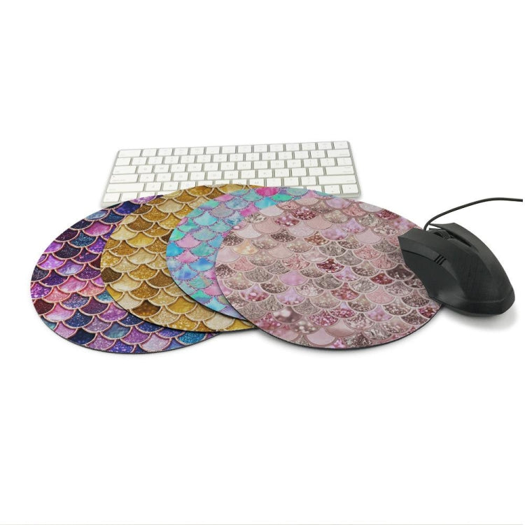 Watercolor Shiny Mermaid Scale Small Round Office Non-slip Mouse Pad, Size:20 × 20cm without Lock