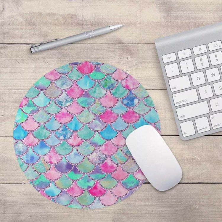 Watercolor Shiny Mermaid Scale Small Round Office Non-slip Mouse Pad, Size:20 × 20cm without Lock