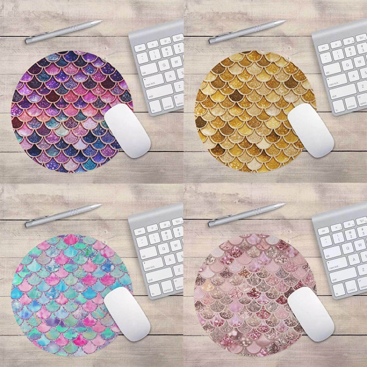 Watercolor Shiny Mermaid Scale Small Round Office Non-slip Mouse Pad, Size:20 × 20cm without Lock