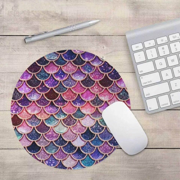 Watercolor Shiny Mermaid Scale Small Round Office Non-slip Mouse Pad, Size:22 × 22cm without Lock