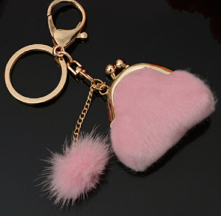 3 PCS Mini Unique Keychain Coin Purse Women Pompon Rabbit Fur Ball Plush Key Ring Holder Girls Bags Charm Women Purse Wallet