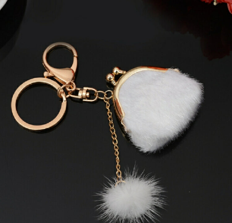 3 PCS Mini Unique Keychain Coin Purse Women Pompon Rabbit Fur Ball Plush Key Ring Holder Girls Bags Charm Women Purse Wallet
