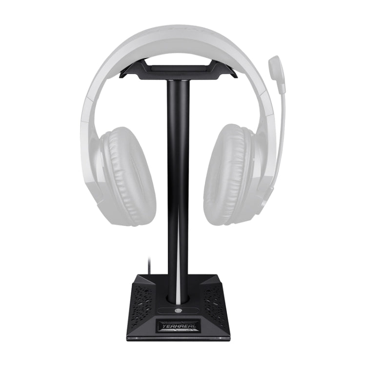 Desktop Vertical RGB Lighting Dual USB Ports Headset Stand(Black)