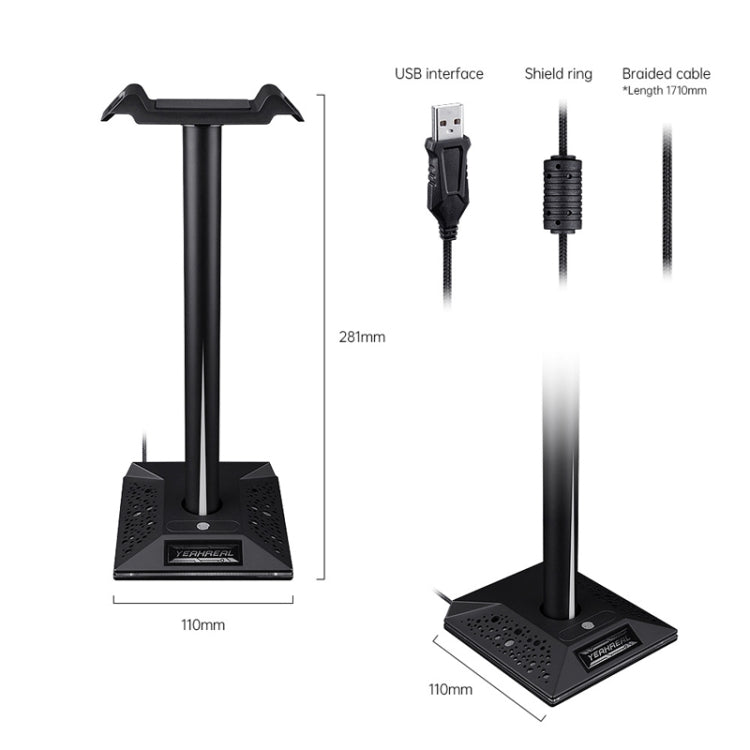 Desktop Vertical RGB Lighting Dual USB Ports Headset Stand(Black)