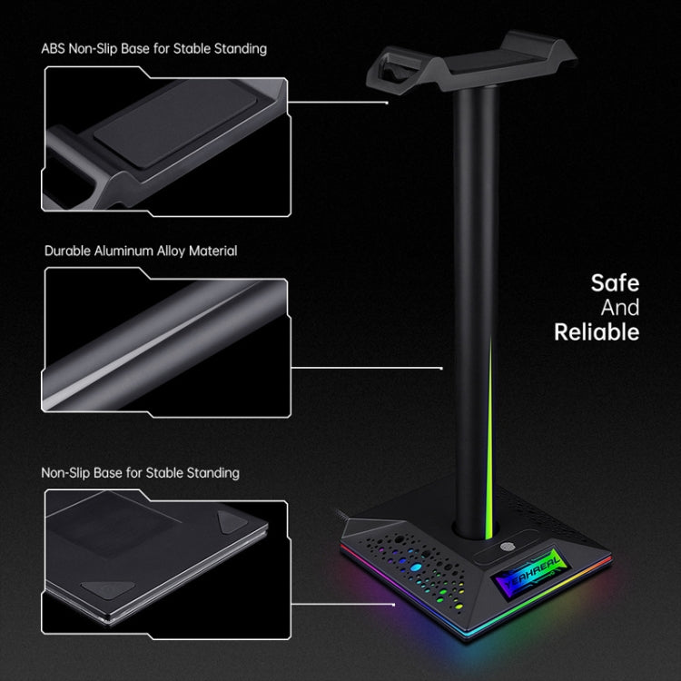 Desktop Vertical RGB Lighting Dual USB Ports Headset Stand(Black)
