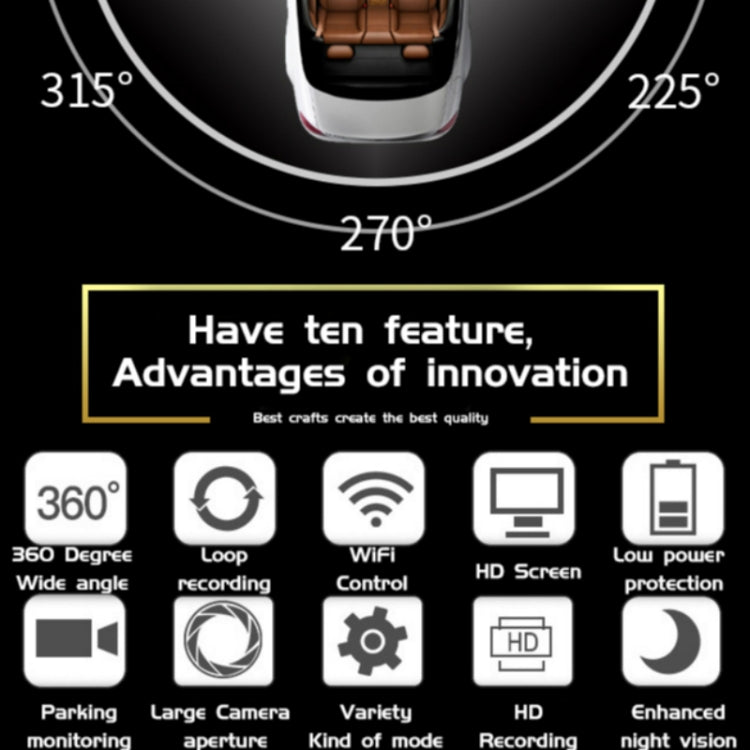 Video Recorder 360 Degree Panoramic Car DVR WIFI Camera Night Vision, Version:Decompression Version Dual camera