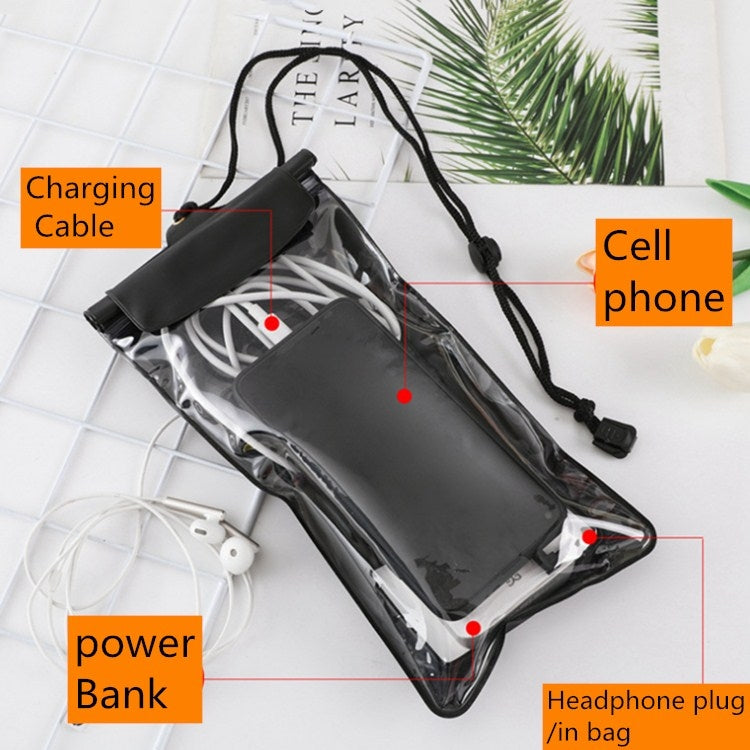 2 PCS Mobile Phone Waterproof Bag With Earphone Cord Rechargeable Waterproof Bag, Model:Large + Audio Cable