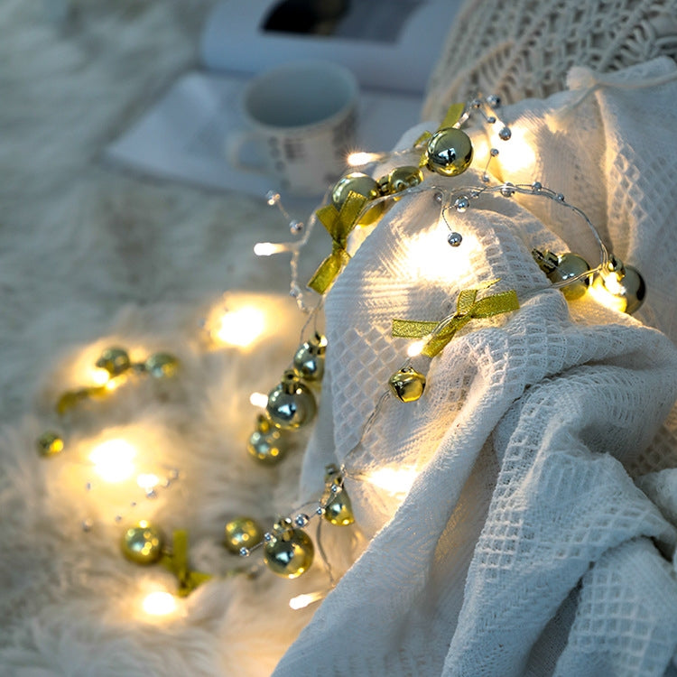 2m 20LEDs Christmas String Lights Christmas Bells Ball Decoration Lamp, Style: Gold Bowknot Bell