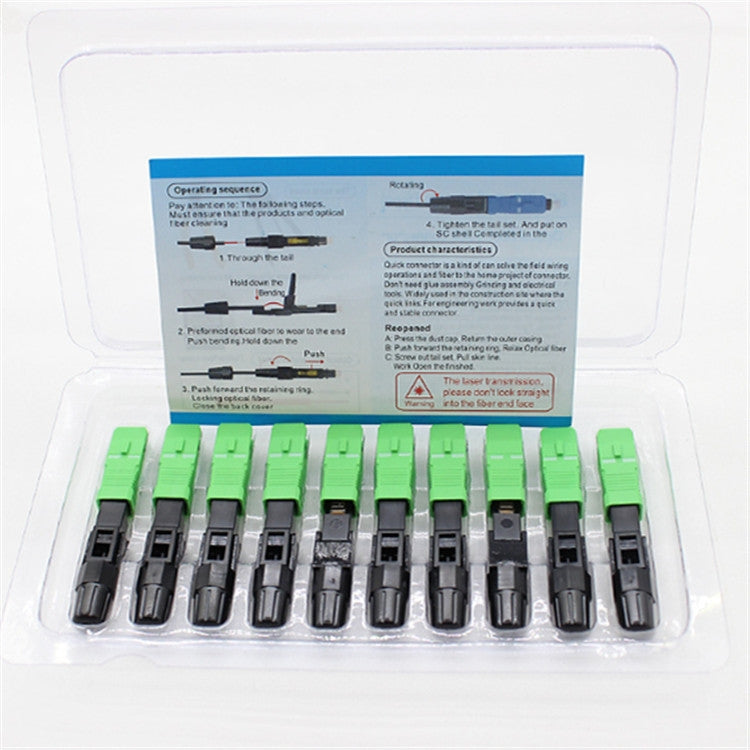 10 PCS FTTH SC APC Single-Mode Fiber Optic Quick Connector(Green)