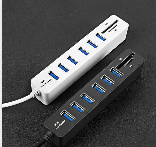 Multi USB 2.0 Hub USB Splitter High Speed 6 Ports with TF SD Card Reader