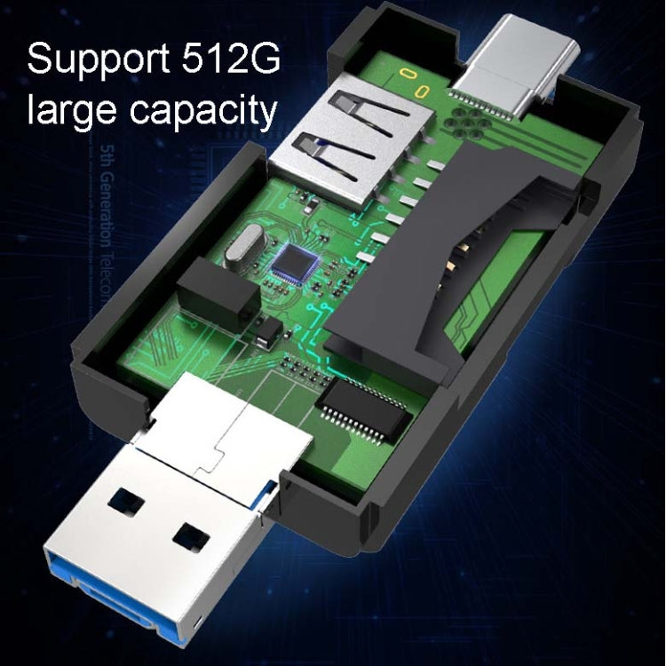 2 PCS Type-C & Micro USB & USB 2.0 3 in 1 Ports Multi-function Card Reader, Support U Disk / TF / SD