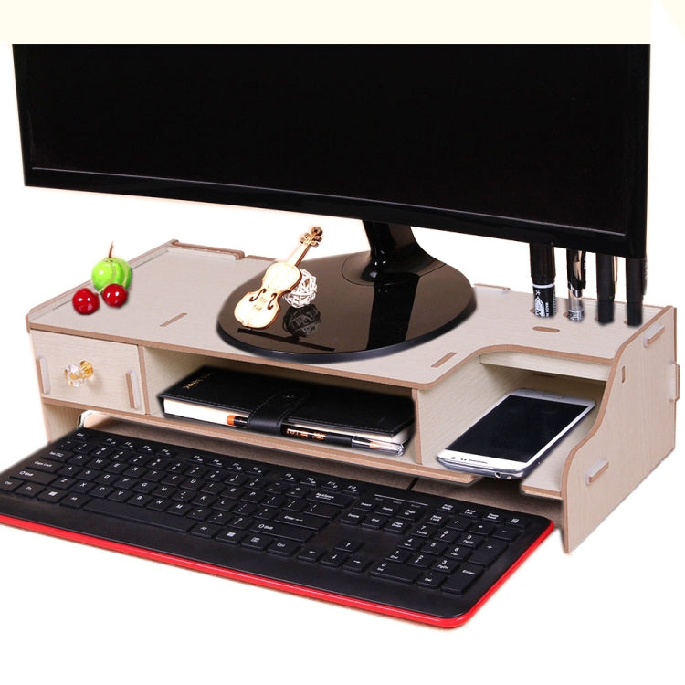Monitor Wooden Stand Computer Desk Organizer with Keyboard Mouse Storage Slots