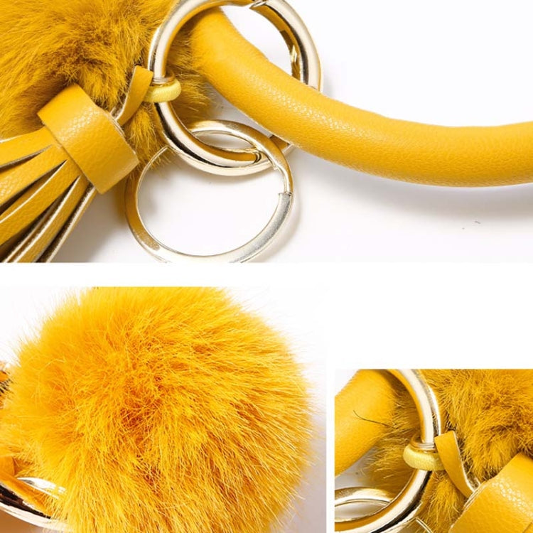 2 PCS Fringed Bracelet Keychain Circle Anti-Lost PU Leather Hairball Bracelet Keyring Pendant
