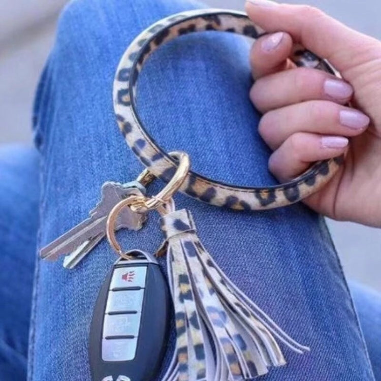 PU Tassel Leopard Print Bracelet Keychain