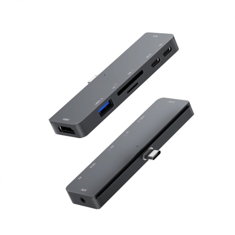 300A 7 in 1 USB3.0x1 + HDMIx1 + PD Portx1 + Type-Cx1 + SD/TF + 3.5mm Portx1 Multifunctional Extension HUB Adapter for iPad Pro(Gray)