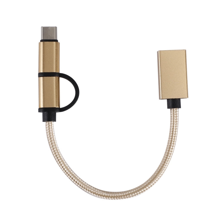 USB 3.0 Female to Micro USB + USB-C / Type-C Male Charging + Transmission OTG Nylon Braided Adapter Cable, Cable Length: 19cm