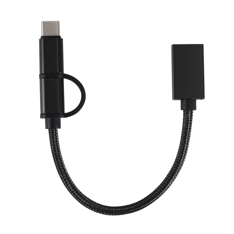 USB 3.0 Female to Micro USB + USB-C / Type-C Male Charging + Transmission OTG Nylon Braided Adapter Cable, Cable Length: 19cm