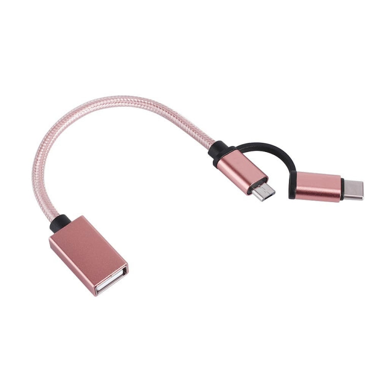 USB 3.0 Female to Micro USB + USB-C / Type-C Male Charging + Transmission OTG Nylon Braided Adapter Cable, Cable Length: 19cm