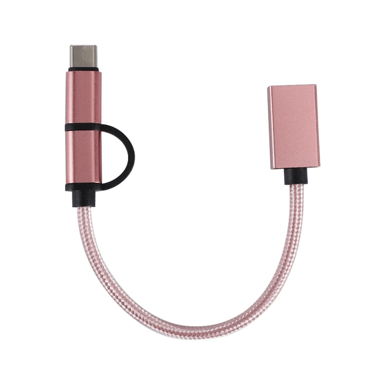 USB 3.0 Female to Micro USB + USB-C / Type-C Male Charging + Transmission OTG Nylon Braided Adapter Cable, Cable Length: 19cm