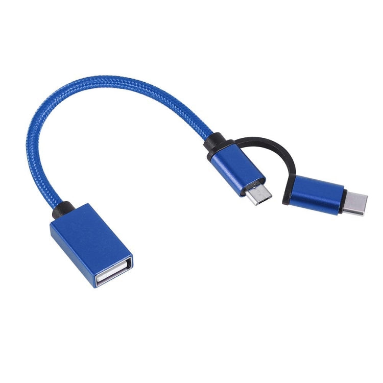 USB 3.0 Female to Micro USB + USB-C / Type-C Male Charging + Transmission OTG Nylon Braided Adapter Cable, Cable Length: 19cm