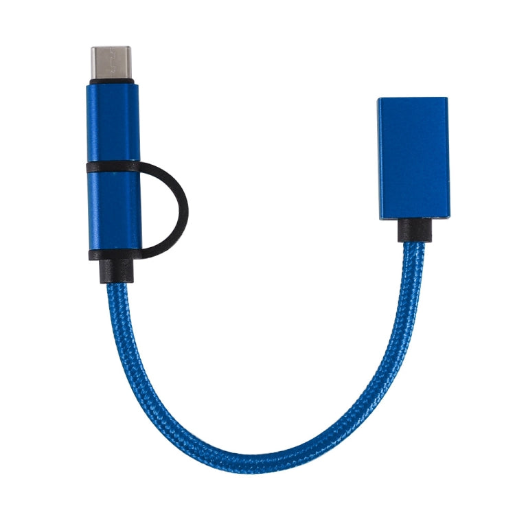 USB 3.0 Female to Micro USB + USB-C / Type-C Male Charging + Transmission OTG Nylon Braided Adapter Cable, Cable Length: 19cm