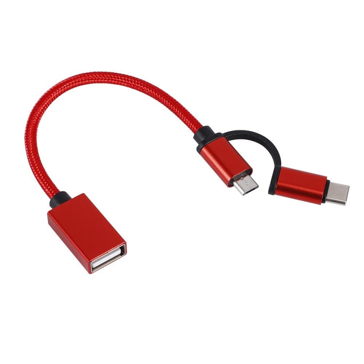 USB 3.0 Female to Micro USB + USB-C / Type-C Male Charging + Transmission OTG Nylon Braided Adapter Cable, Cable Length: 19cm