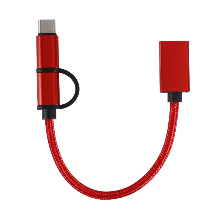 USB 3.0 Female to Micro USB + USB-C / Type-C Male Charging + Transmission OTG Nylon Braided Adapter Cable, Cable Length: 19cm