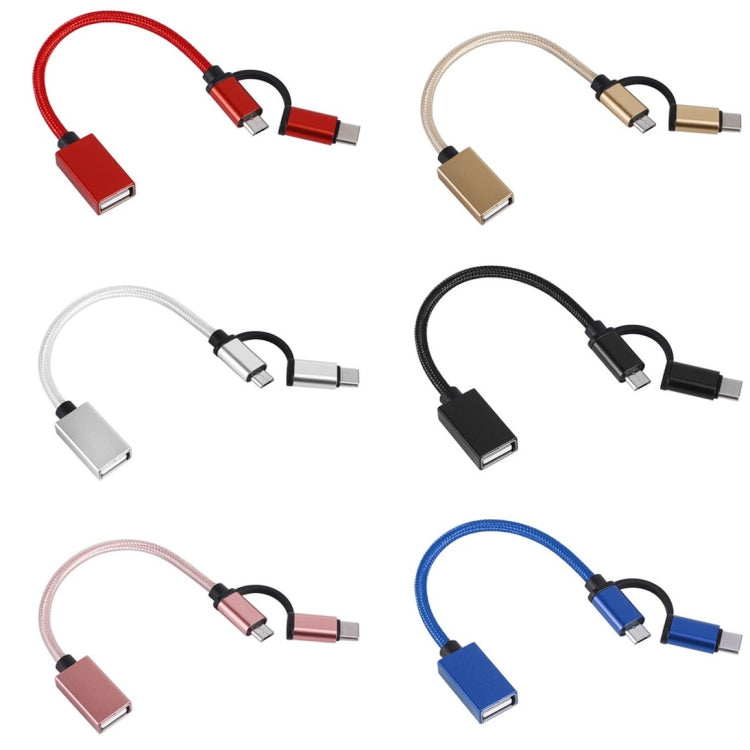USB 3.0 Female to Micro USB + USB-C / Type-C Male Charging + Transmission OTG Nylon Braided Adapter Cable, Cable Length: 19cm