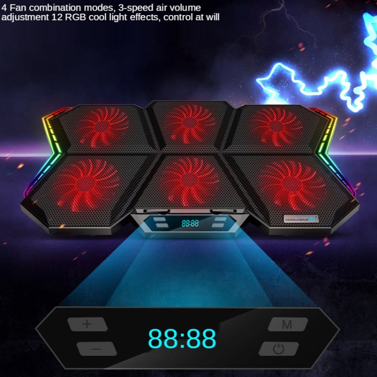 COOLCOLD RGB Notebook Radiator Six Fan Adjustable Laptop Cooling Base 5V Touch 12 Symphony Version