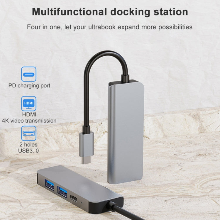 4 In 1 USB-C / Type-C To 4K HDMI + USB 3.0 + USB 2.0 + PD USB-C / Type-C Charging Ports Multifunctional HUB Docking Station