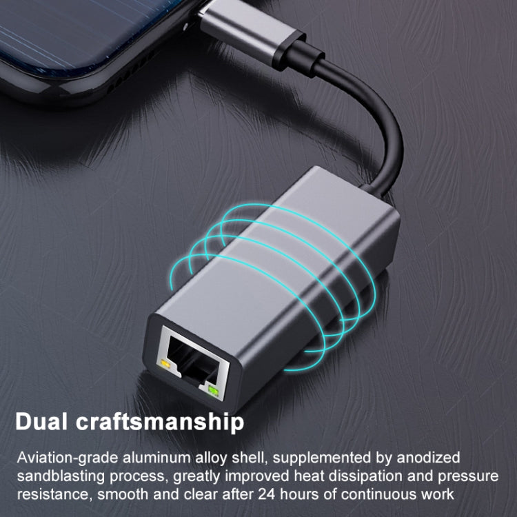 Type-C To RJ45 Gigabit Ethernet Adapter For Mac And Windows, With Light