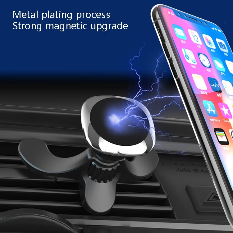 A-008 Magnet Car Mobile Phone Bracket Car Air Outlet Universal Mobile Phone Bracket, Colour: Black Metal Plating