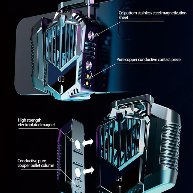 X3A Intelligent Digital Display Temperature Control Magnetic Dual Battery Mobile Phone Radiator Game Cooling Handle With RGB Breathing Light, Battery Capacity: 500mAh x 2