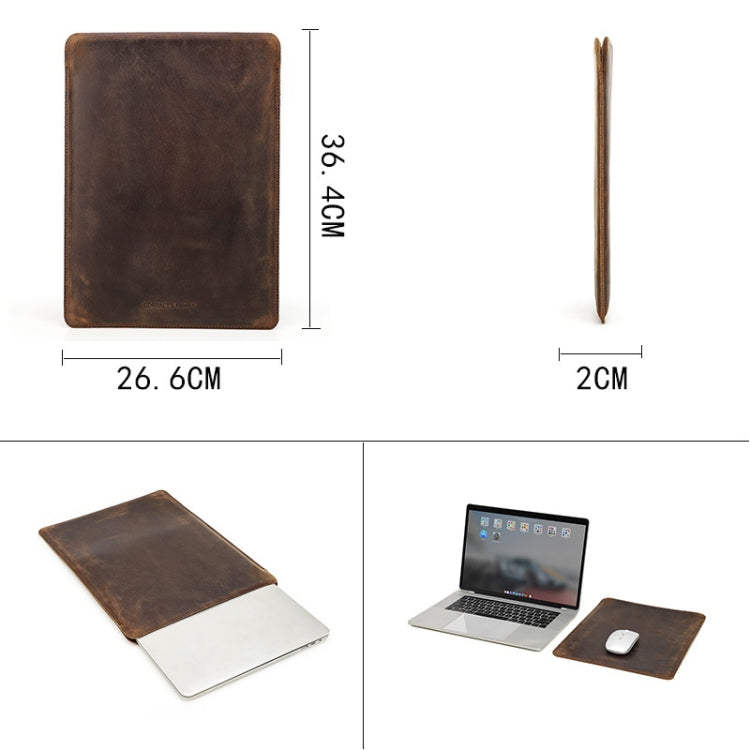 CONTACTS FAMILY CF2031 Vertical Crazy Horse Leather Laptop Linner Bag For MacBook Pro 15.4 inch