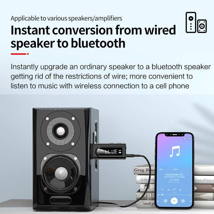 K9 USB Car Bluetooth 5.0 Adapter Receiver FM + AUX Audio Dual Output Stereo Transmitter (Black)