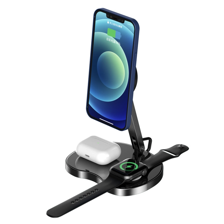 Y5 3 in 1 15W Max Folding Wireless Charging Bracket Fast Charger for iPhone & iWatchs & AirPods & Other Smart Phones