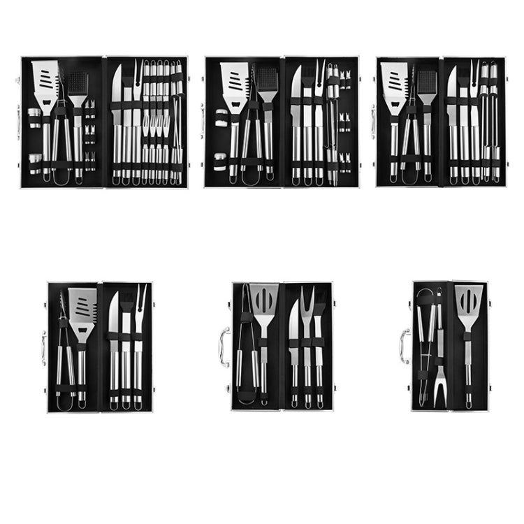 26 in 1 Barbecue Combination Tool Set Aluminum Box Stainless Steel Grill Set