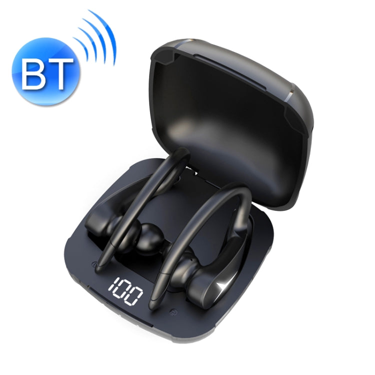 BE1030 Earhook LED Digital Display Sports TWS Wireless Bluetooth Earphone With Charging Box(Black)