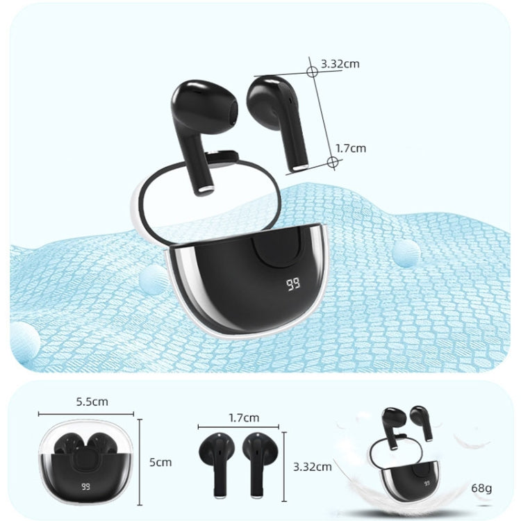 Transparent Semi-In-Ear Stereo Touch Waterproof Noise Reduction Bluetooth Earphones(White Digital Display)