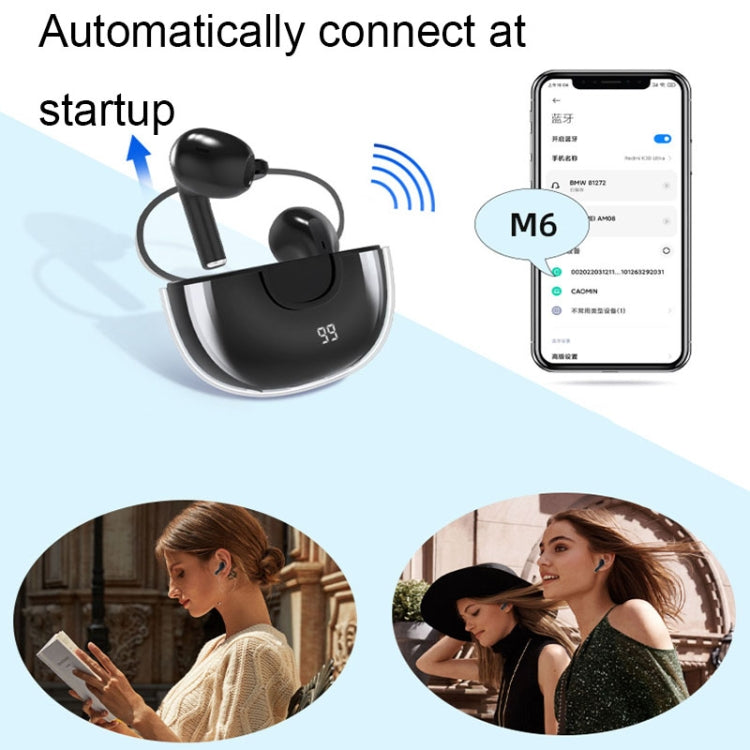 Transparent Semi-In-Ear Stereo Touch Waterproof Noise Reduction Bluetooth Earphones(White Digital Display)