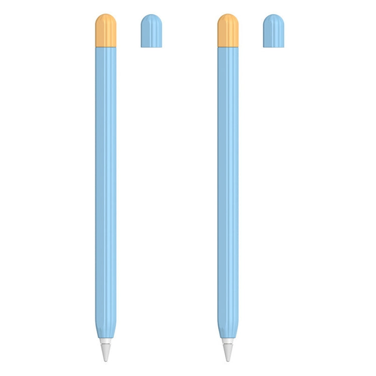 2 Sets 5 In 1 Stylus Silicone Protective Cover + Two-Color Pen Cap + 2 Nib Cases Set For Apple Pencil 2 (Blue)