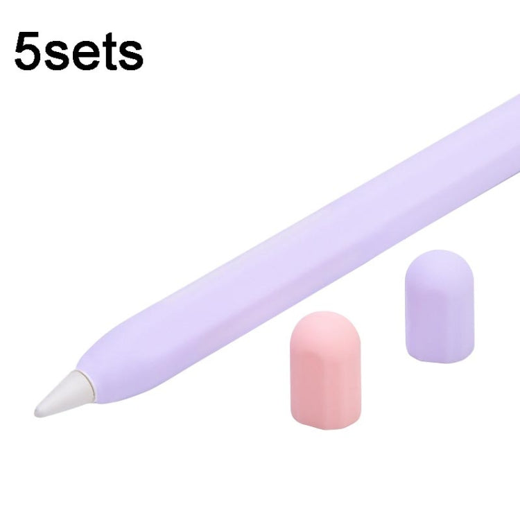 5sets 3 in 1 Stylus Silicone Protective Cover + Two-Color Pen Cap Set For Apple Pencil 2