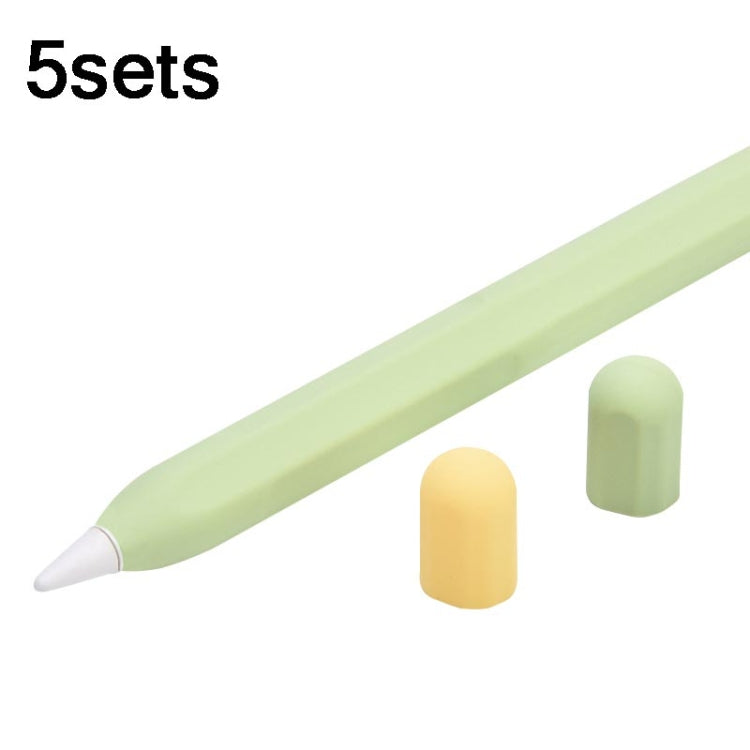 5sets 3 in 1 Stylus Silicone Protective Cover + Two-Color Pen Cap Set For Apple Pencil 2