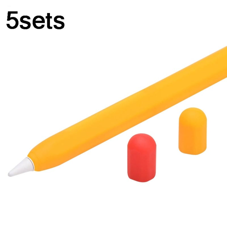 5sets 3 in 1 Stylus Silicone Protective Cover + Two-Color Pen Cap Set For Apple Pencil 2