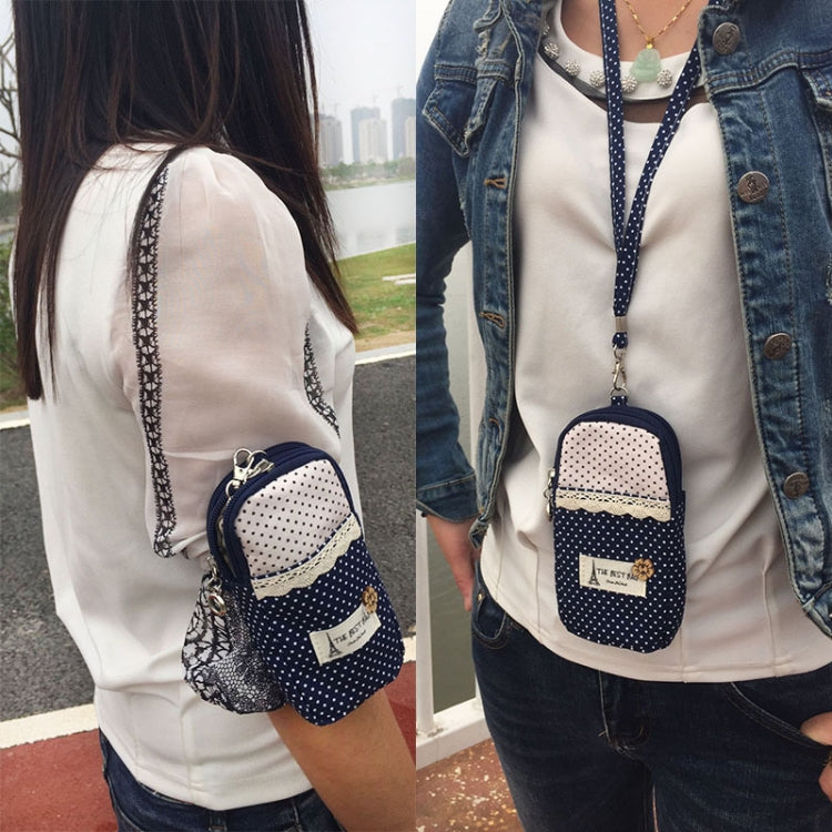 Polka Dot Small Flower Cloth Sports Running Double Arm Bag, Color:Small Navy Blue