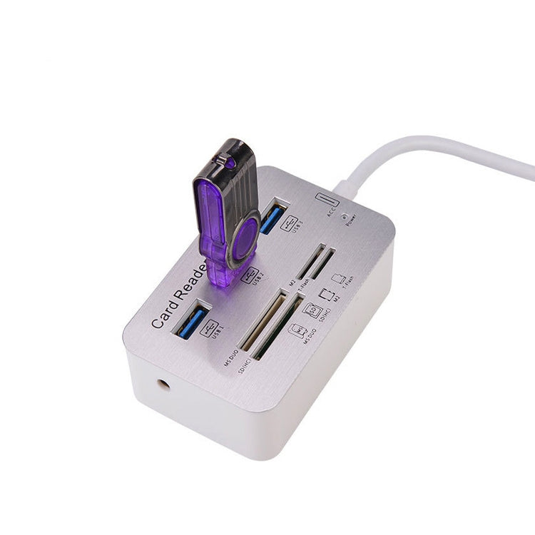 619-3.0 3 Port HUB + 4 Port Card Reader One to Three High Speed USB 3.0 Hub Splitter(White)