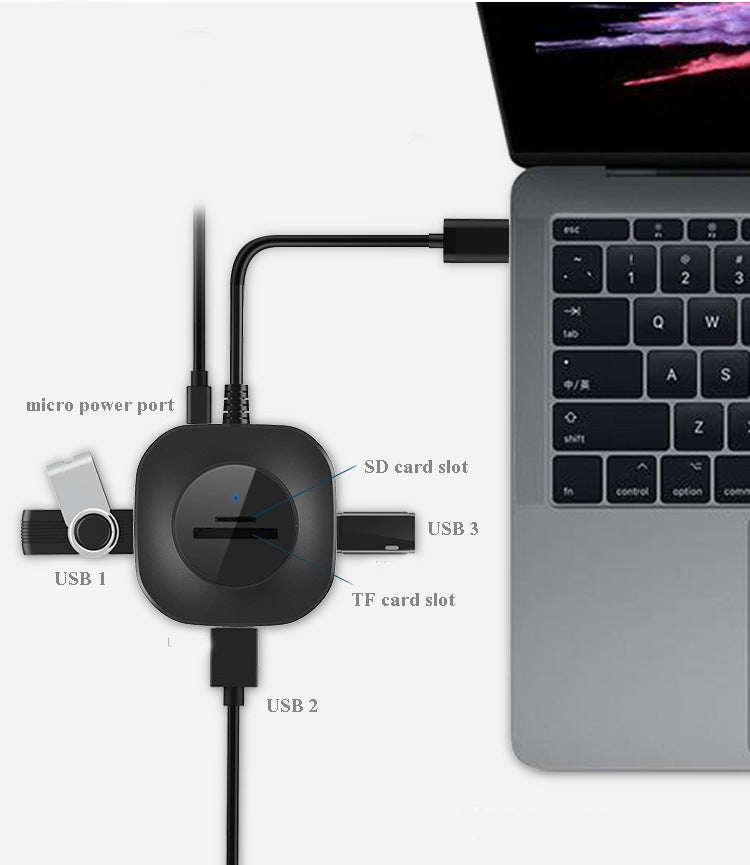 H25-2.0 3 x USB Port + TF/SD Card Reader Computer Notebook High-Speed Hub Splitter