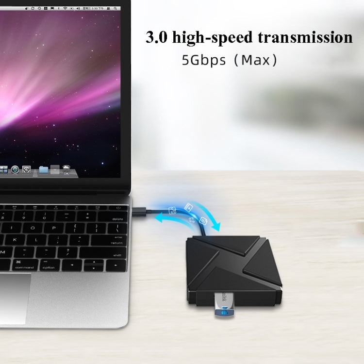 HY- 01 Square USB 3.0 Four-Port HUB One to Four HUB Splitter(Black)