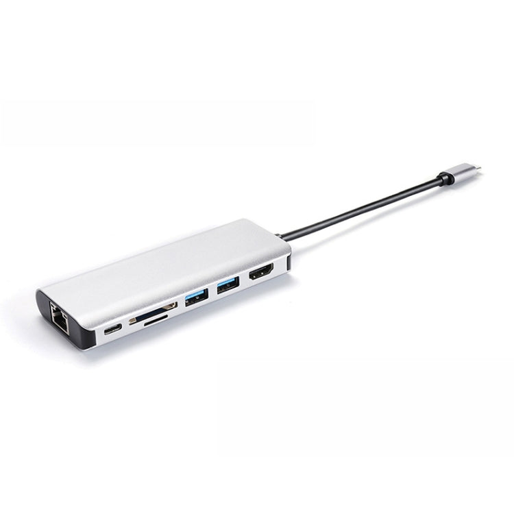 T12 7 in 1 Type-C to RJ45+Type-C+SD/TF+USB3.0 x 2+HDMI HUB(Silver Gray)